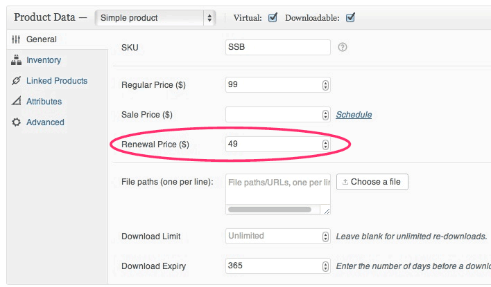 Set Renewal Price in product configuration