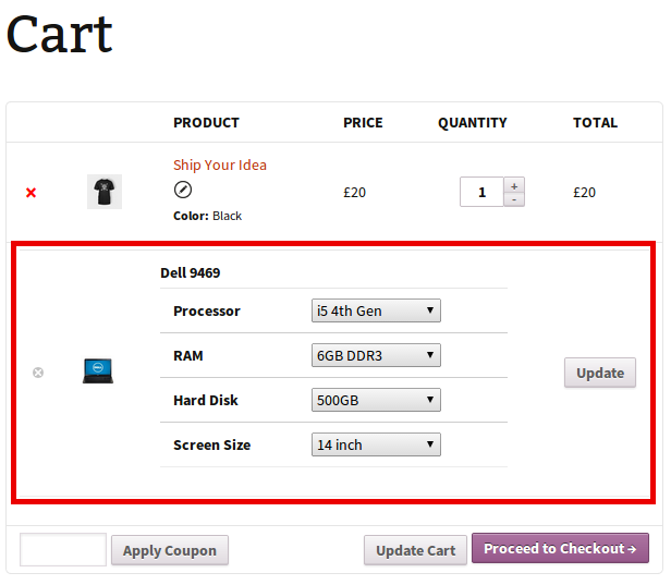 WooCommerce Update Variations in Cart