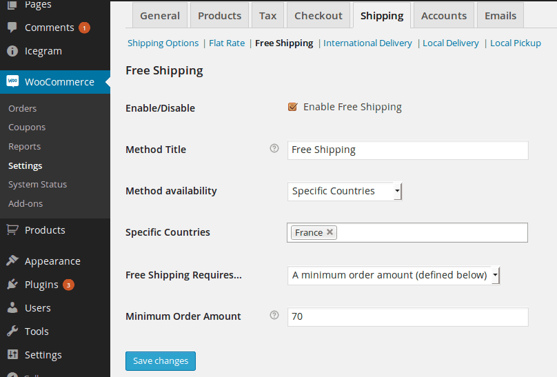 Give Free Shipping to Customers from specific country, but with minimum order size