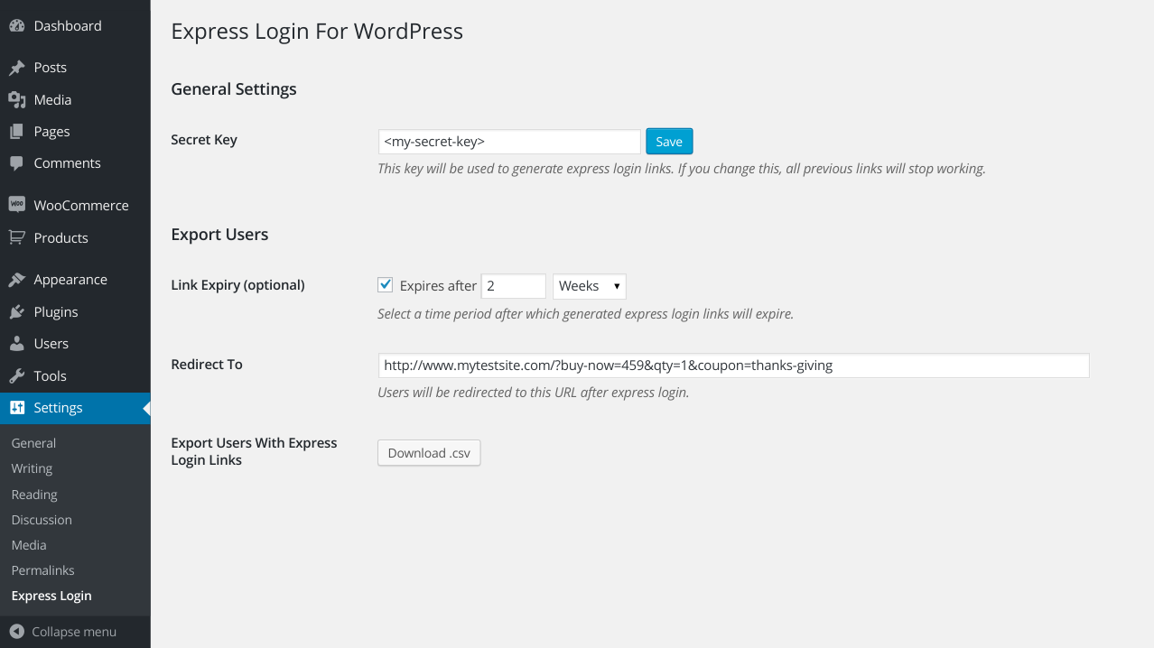 Express Login dashboard page