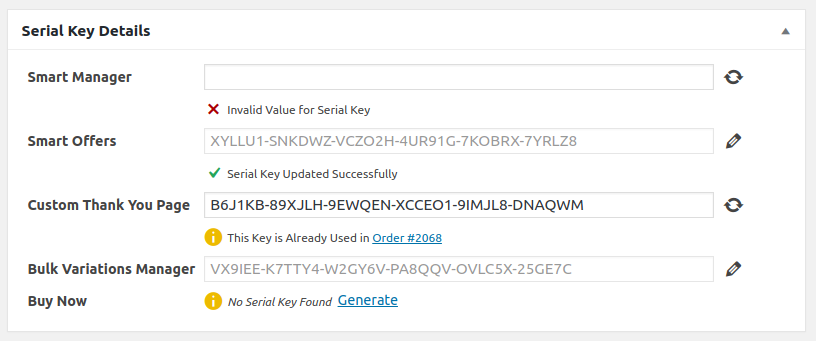 How to Generate/Edit Serial Key in Existing Order