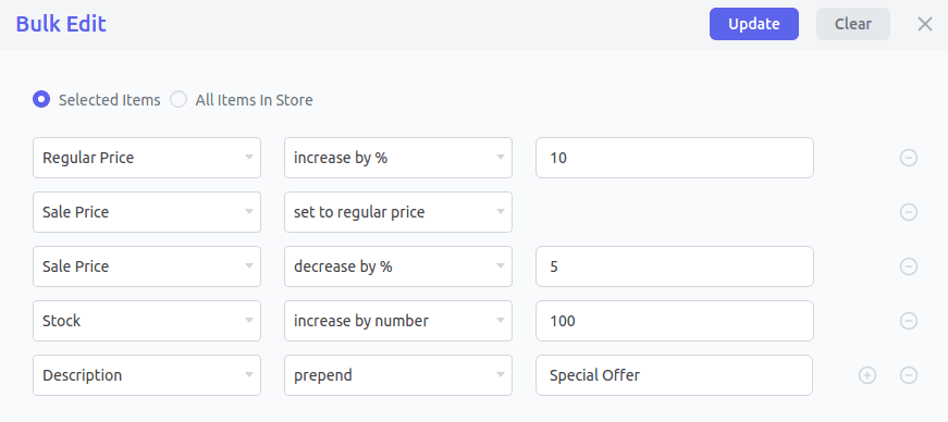 Choose the fields, actions and values to bulk edit selected records in Smart Manager