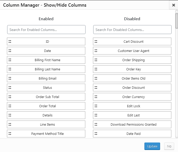 Show hide admin columns WordPress