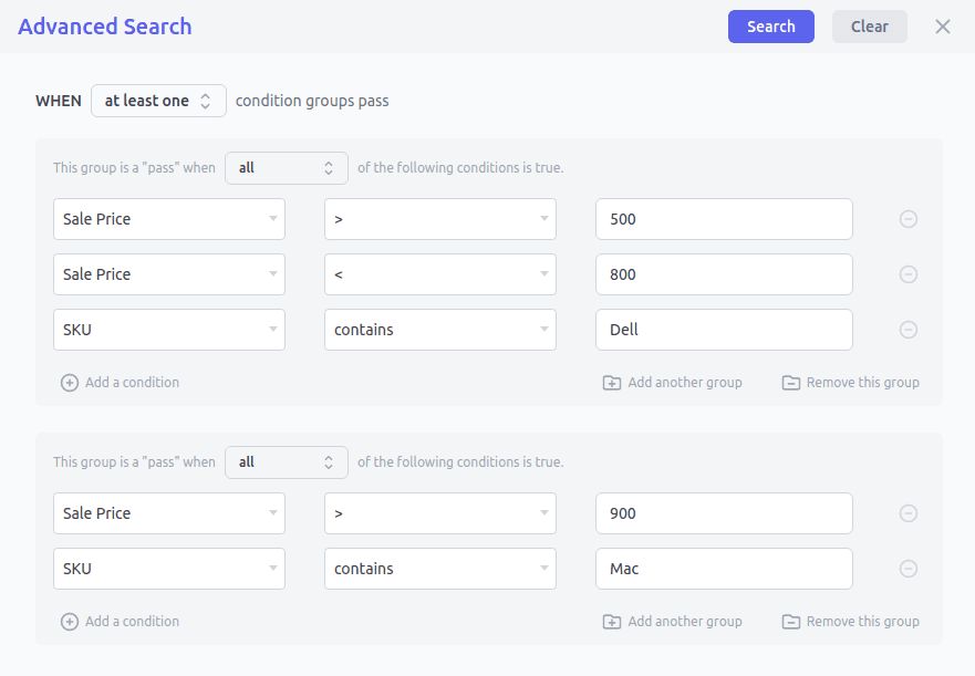 Advanced search filters