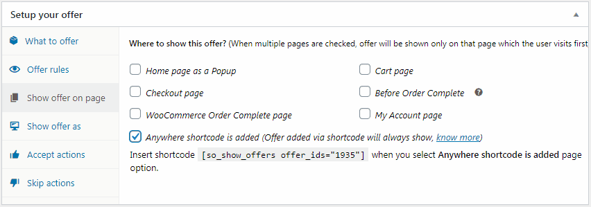 show offer on page using shortcode
