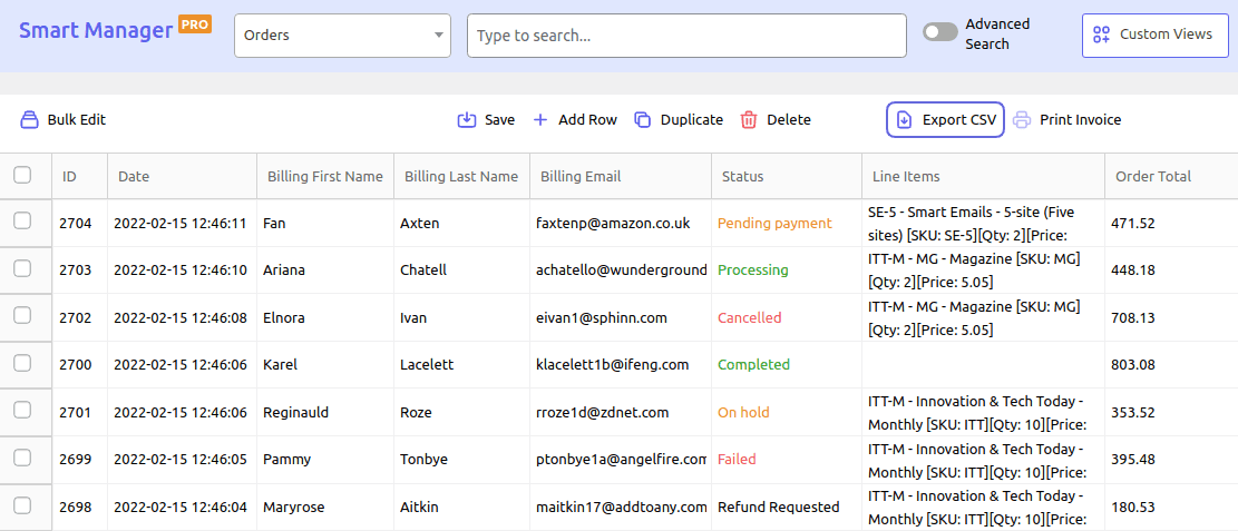 CSV Export for WooCommerce Orders using Smart Manager