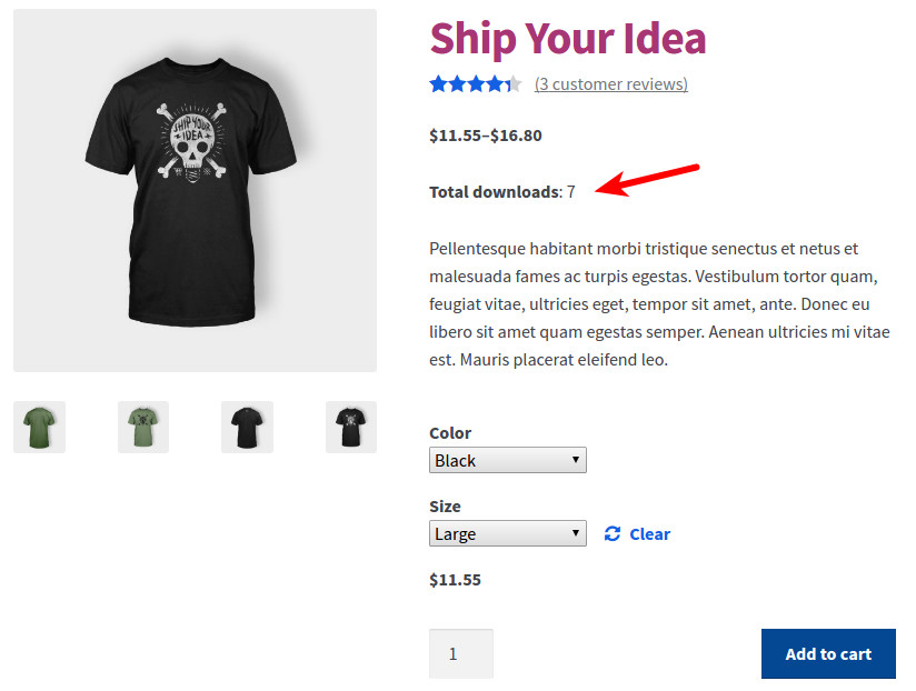 Download count on variable product page in WooCommerce