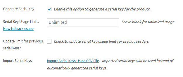 Serial Key Settings for Simple Products