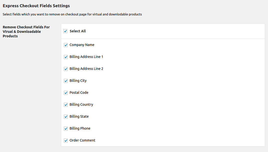 woocommerce enable / disable billing fields virtual and downloadable products