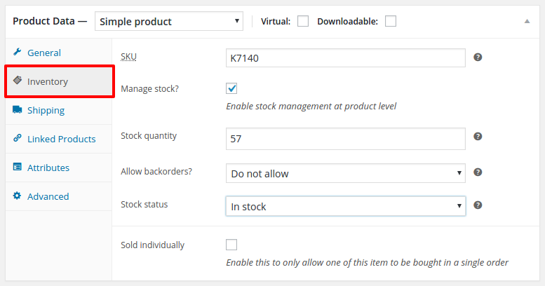 WooCommerce stock management set stock details