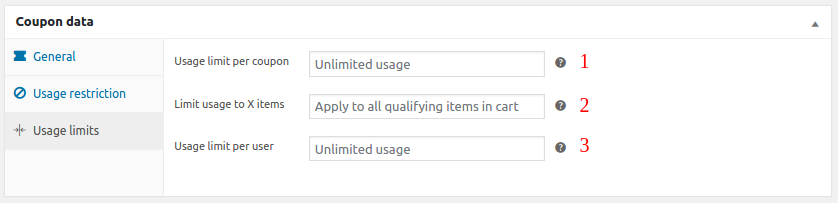 WooCommerce coupons usage limits