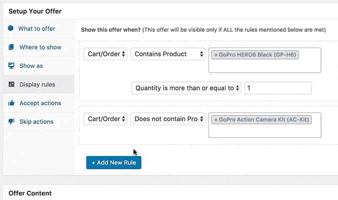 set up targeting rules for the offers