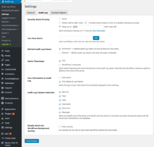 WP Activity Log settings audit log