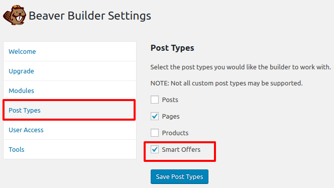 Beaver Builder settings to enable Smart Offers