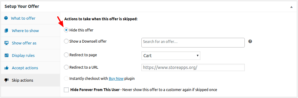 Hide the offer option if user rejects the offer