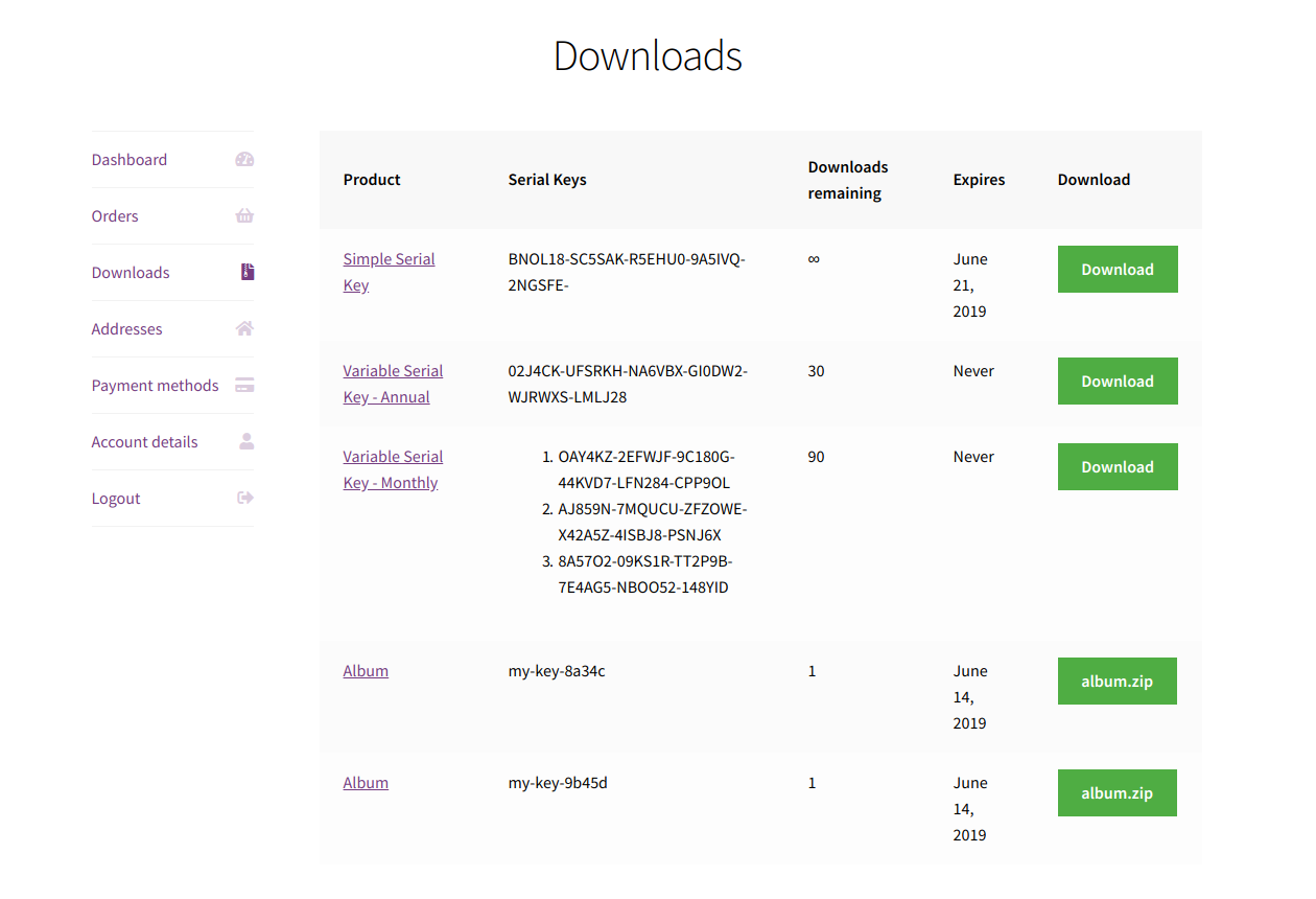 deliver license keys in my account and order email to customers using StoreApps' WooCommerce Serial Key plugin