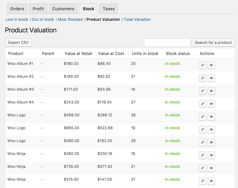 WooCommerce Cost of Goods product valuation