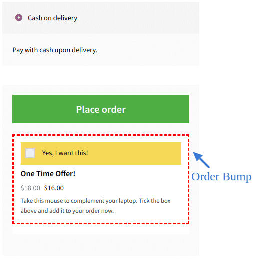 WooCommerce order bump after button example