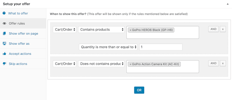 Set rules to show offer