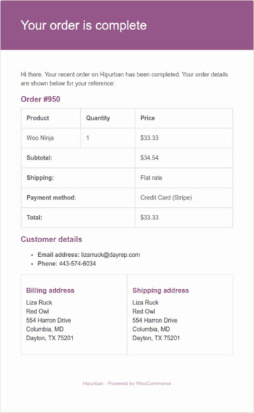 Default WooCommerce email template