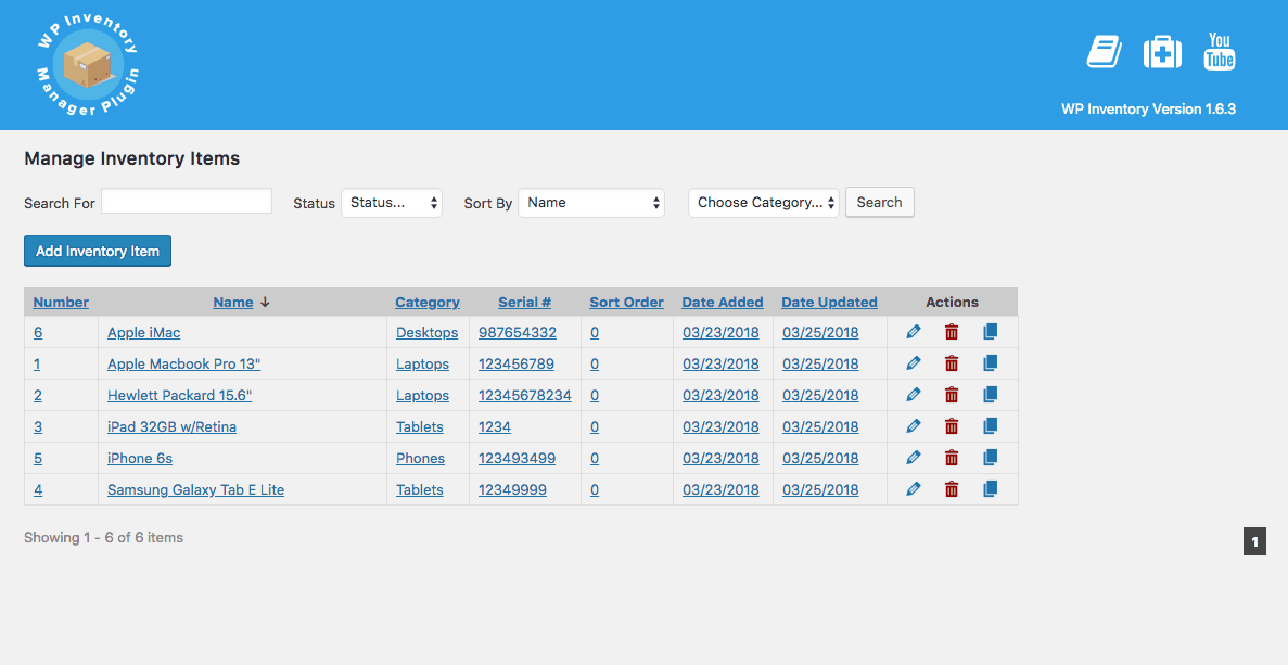 WP Inventory Manager dashboard