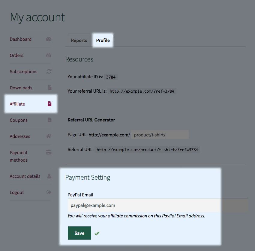 Store-admin can set the PayPal email for the affiliate