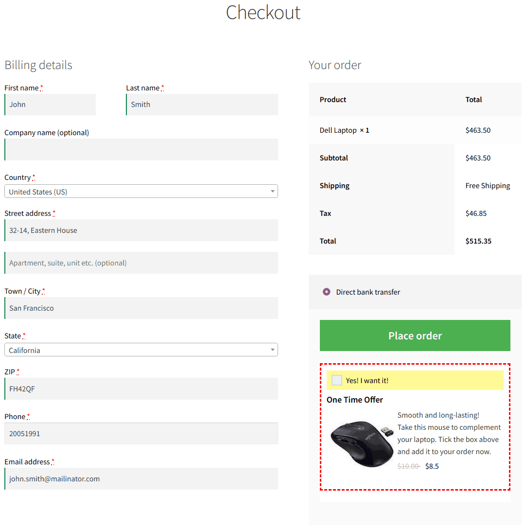 Order bump offer after cta button