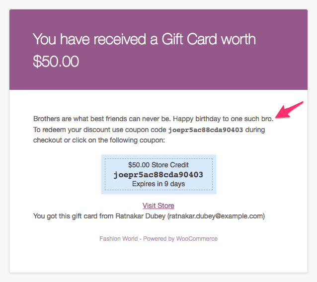 woocommerce send gift cards