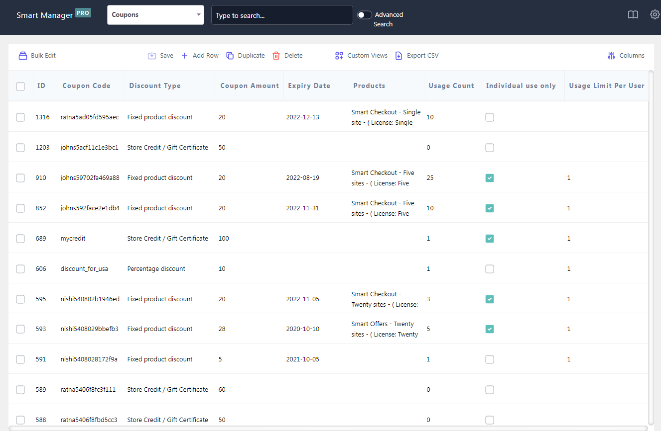 coupons management using smart manager