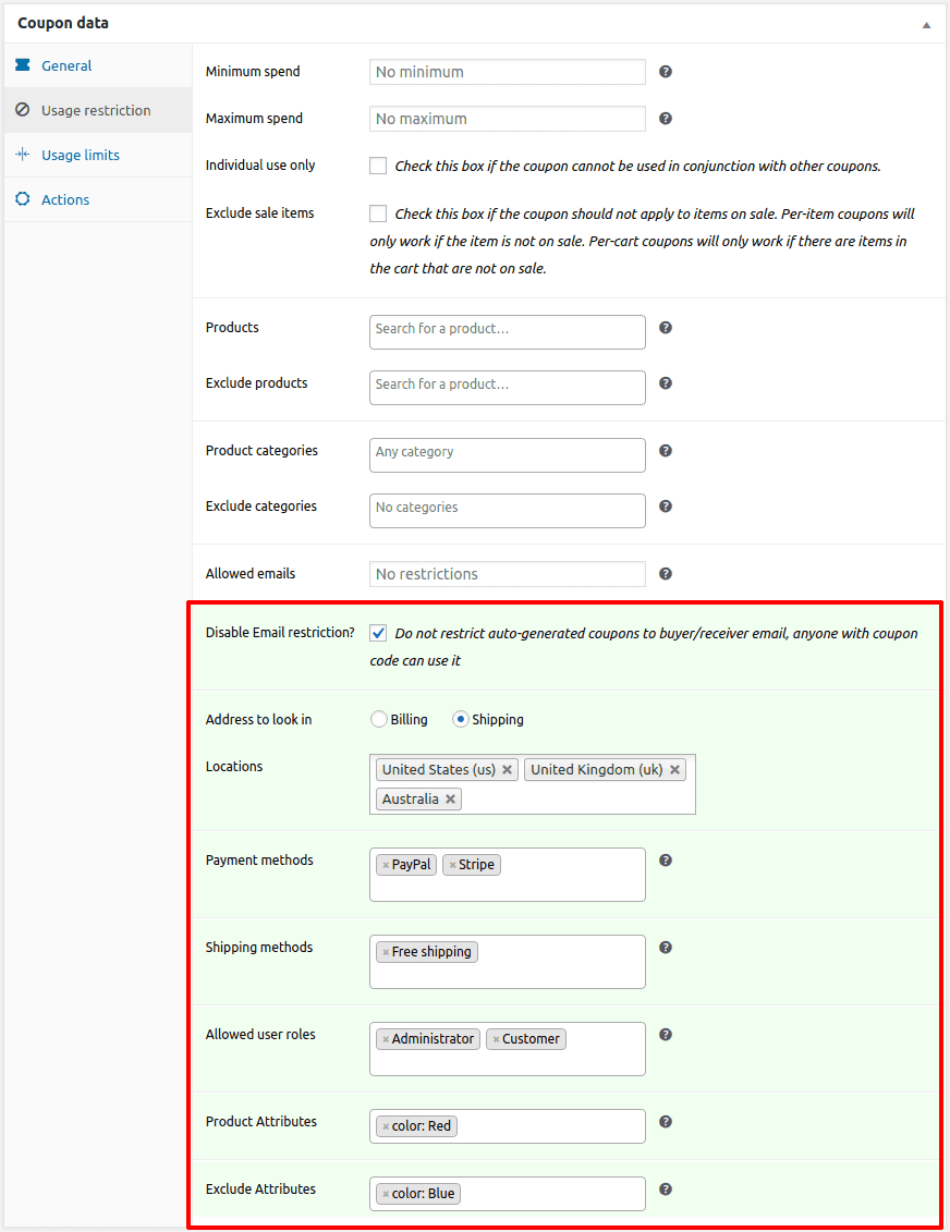 woocommerce coupon restrictions setup