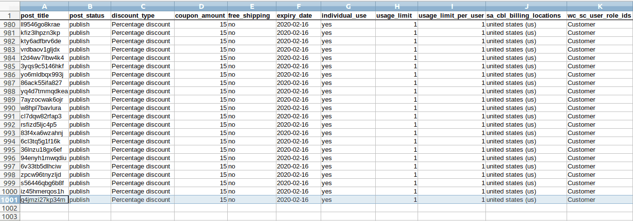 Bulk coupons exported to CSV