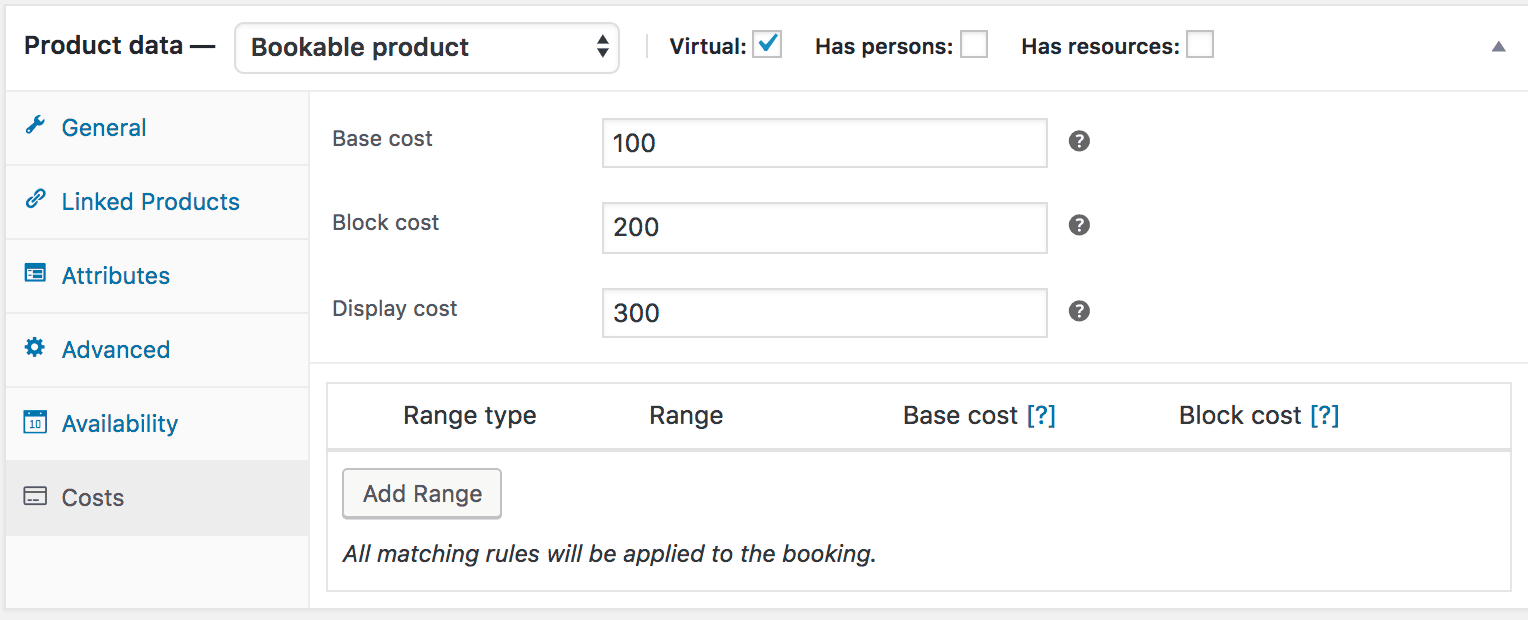 Add bookings cost