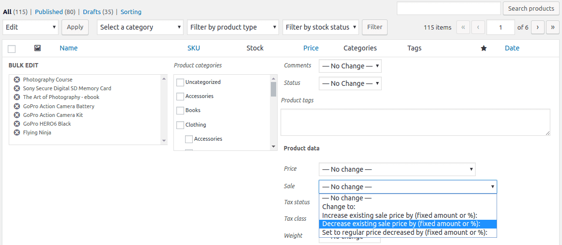 Default WooCommerce bulk edit price