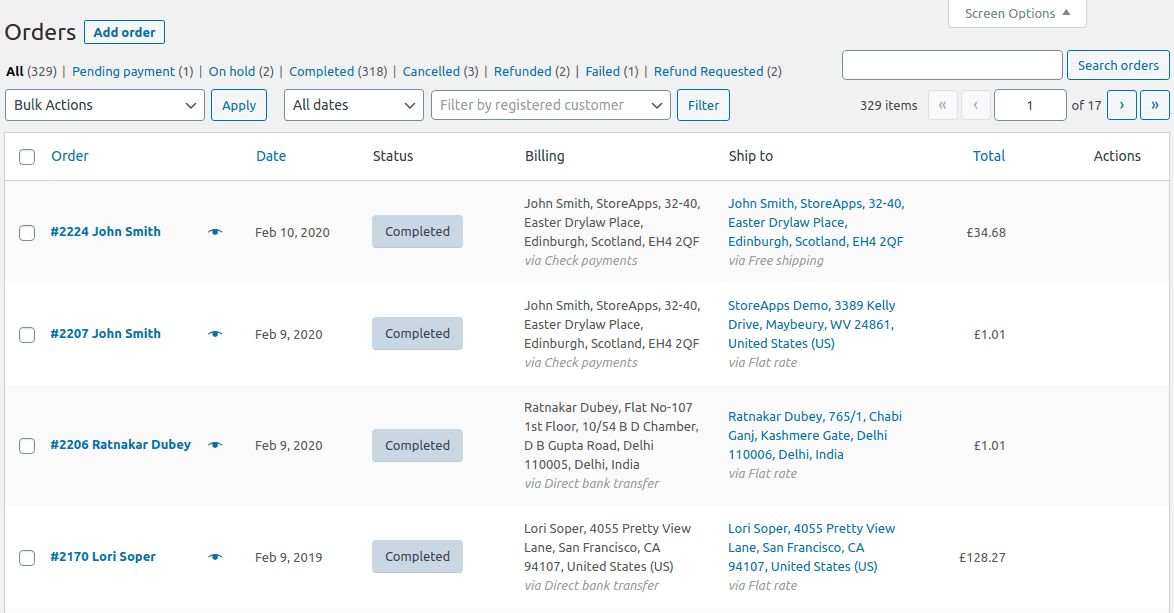 WooCommerce orders summary