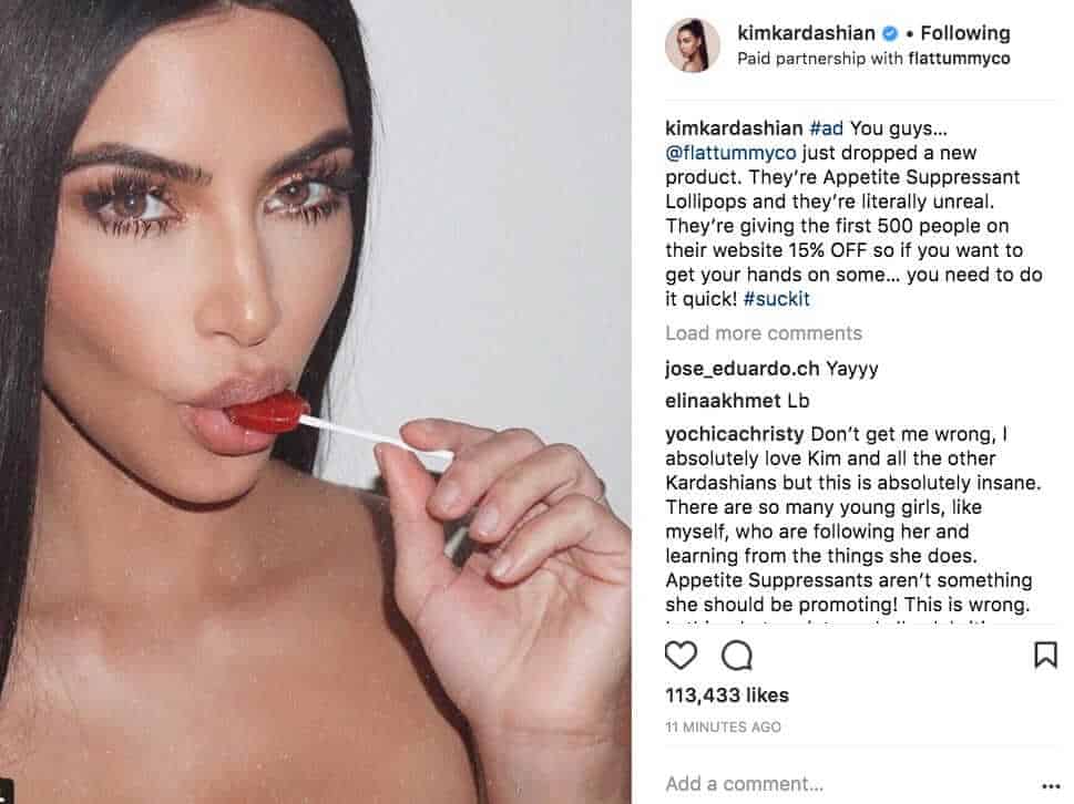 Kim in partnership with company influencer marketing Instagram