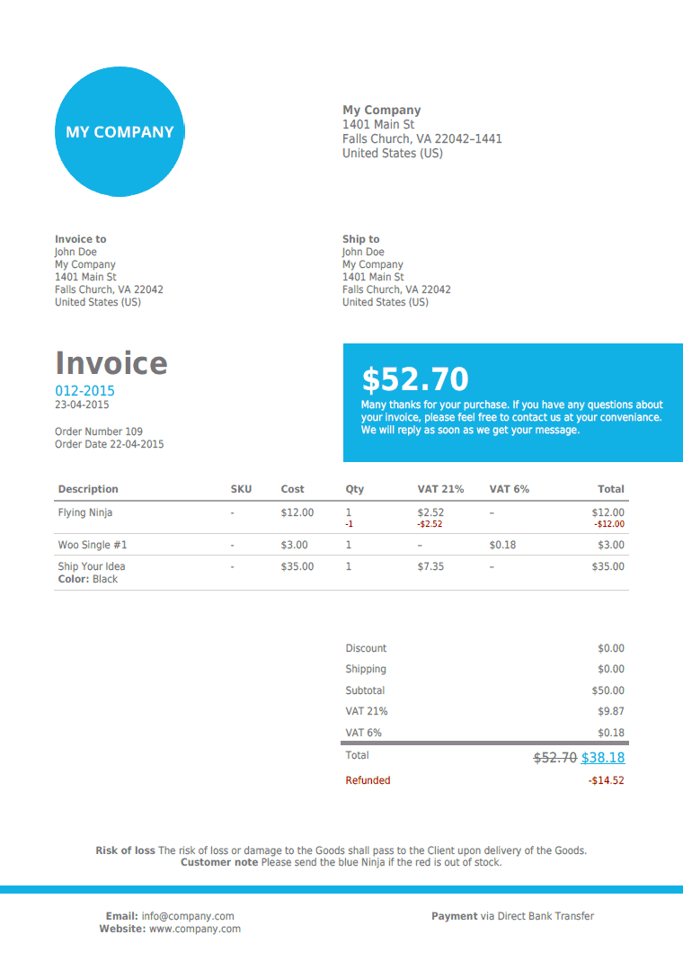 WooCommerce PDF Invoices plugin pdf invoice