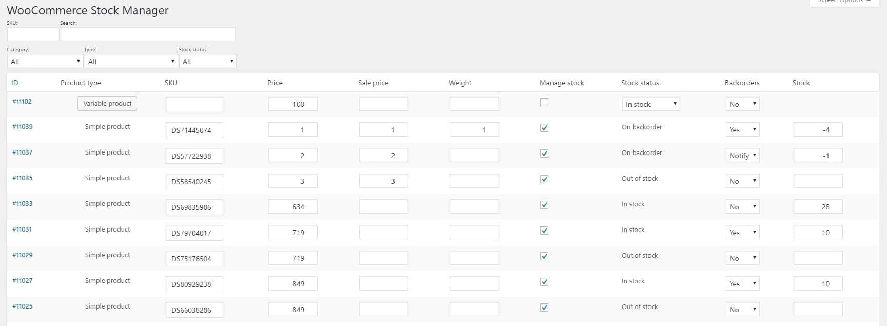 WooCommerce Stock Manager dashboard