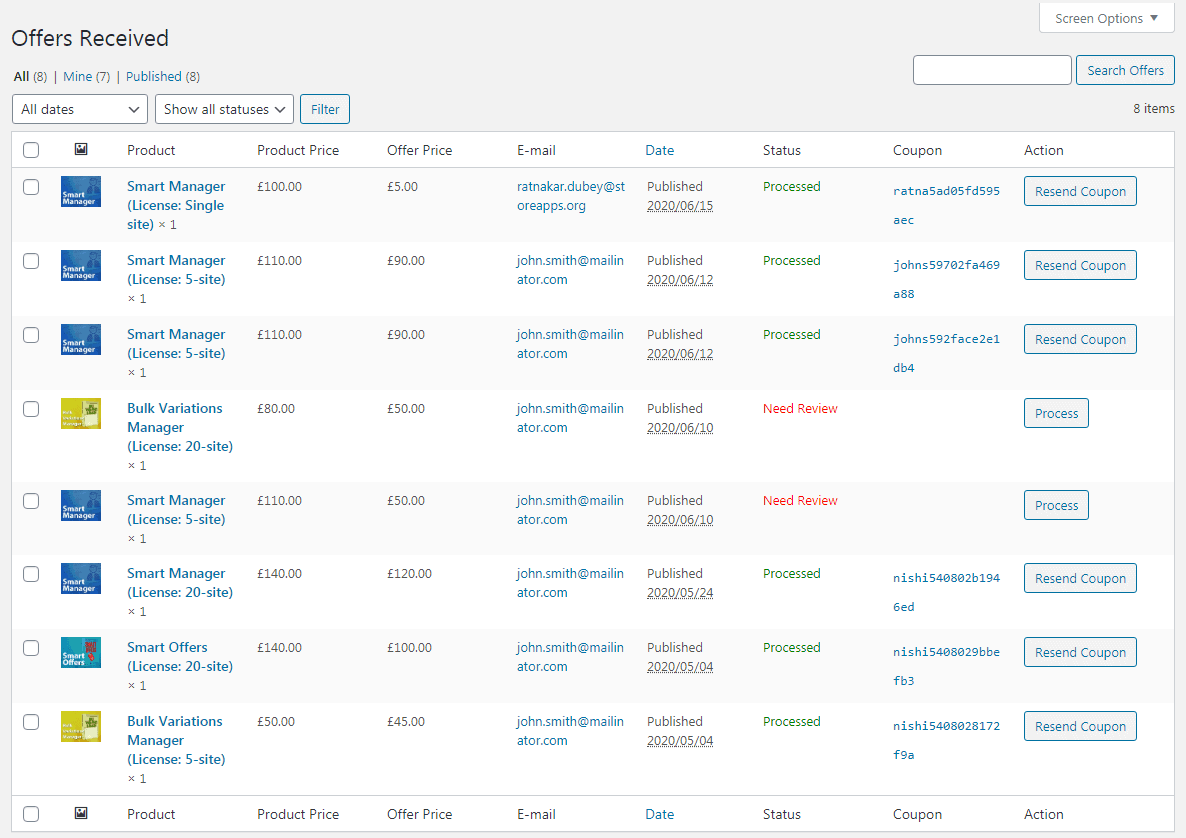 woocommerce offer your price dashboard