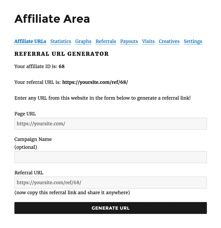 AffiliateWP affiliate url generator