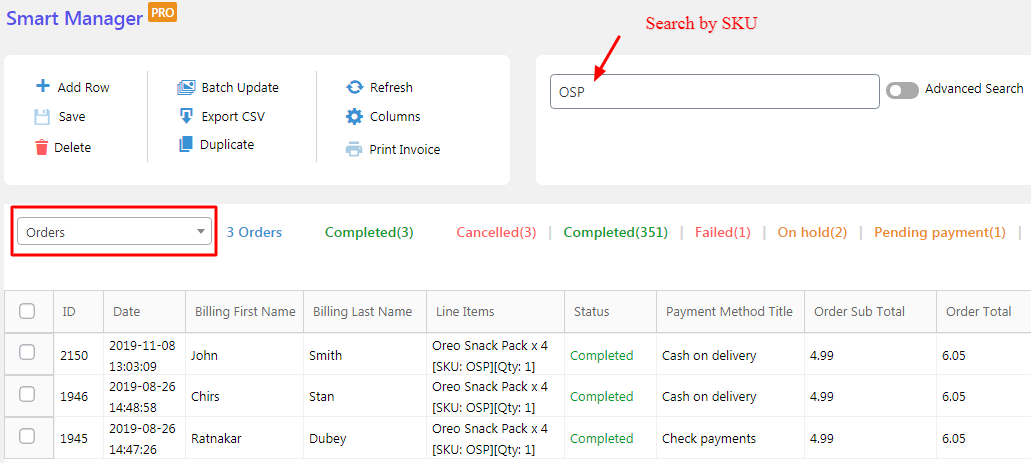 Find orders based on SKU class