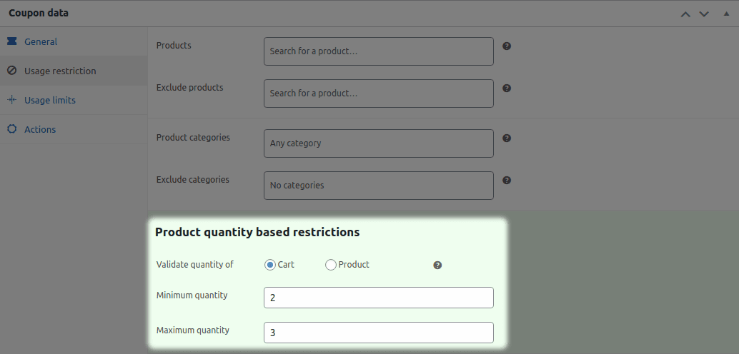 set quantity based restrictions with Smart Coupons