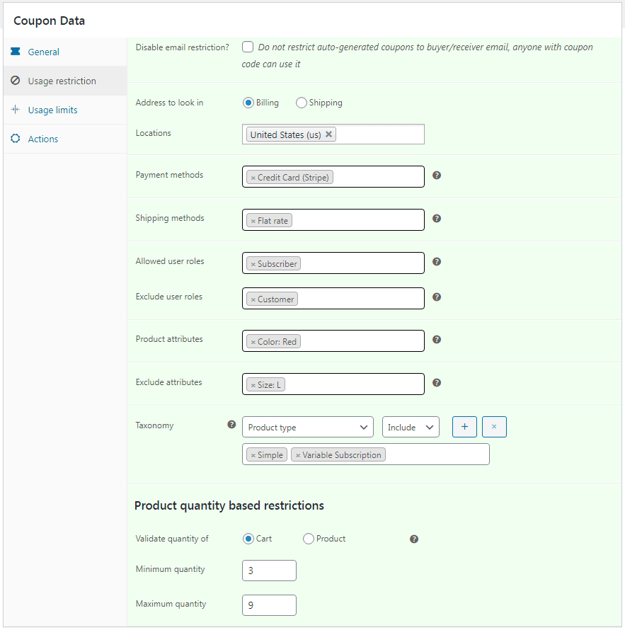 WooCommerce Smart Coupons advanced restrictions