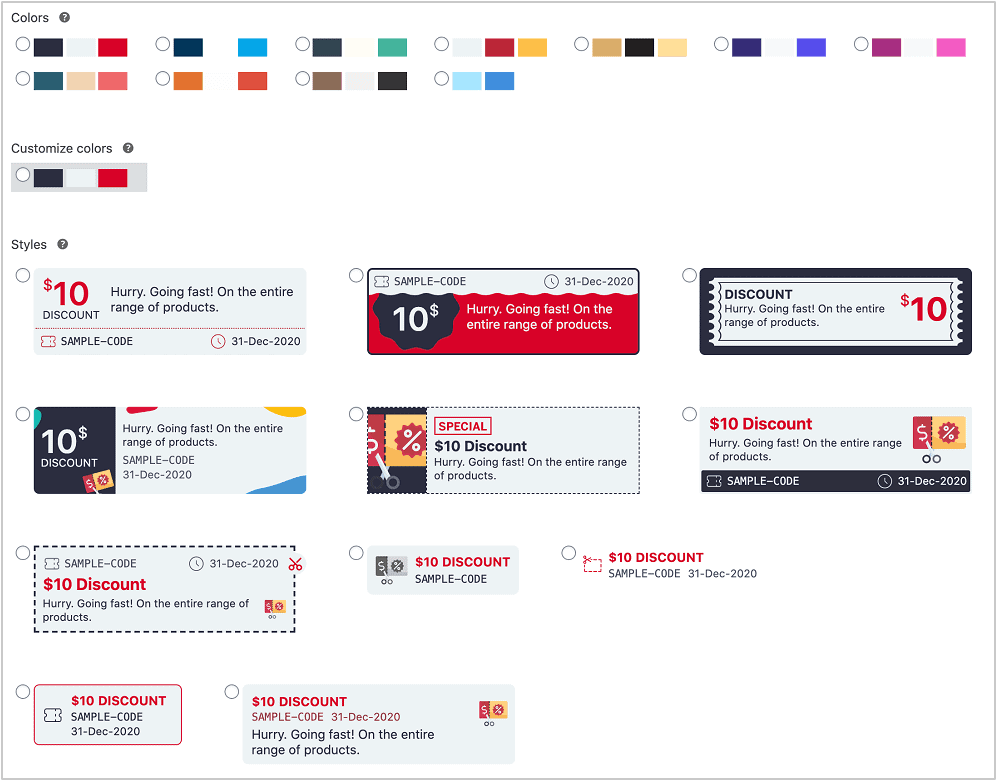 WooCommerce Smart Coupons styles and color customization