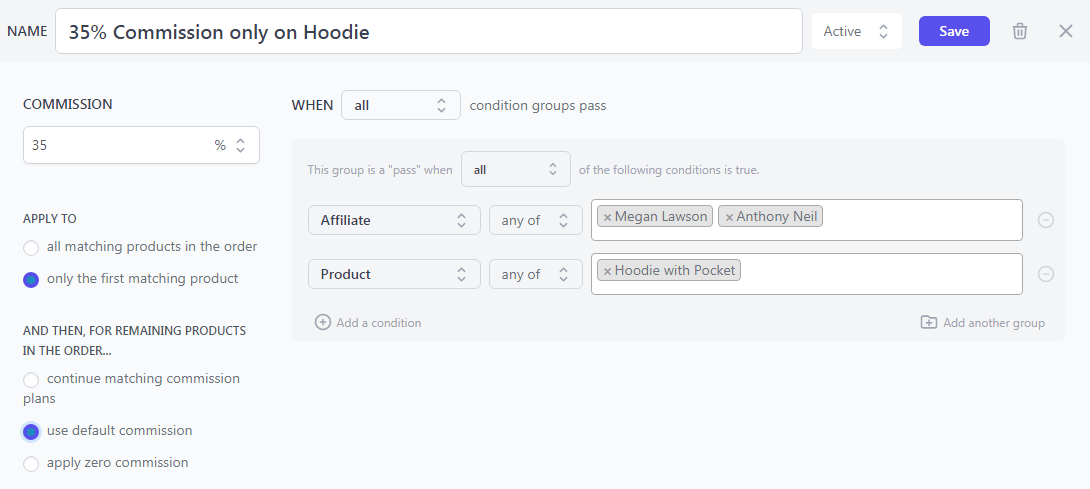 Different commission rates on different products