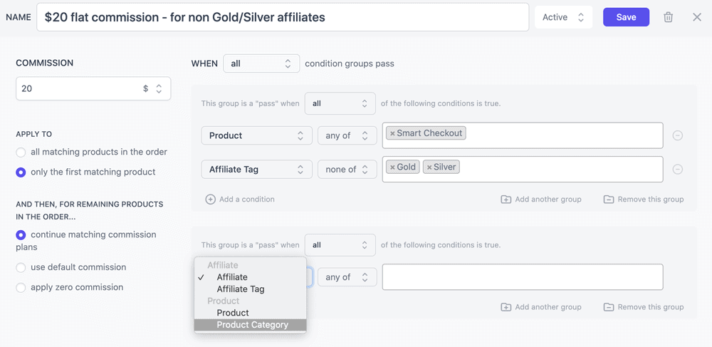 Affiliate commission plans