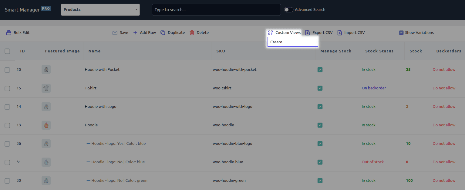 creating a custom view in Smart Manager
