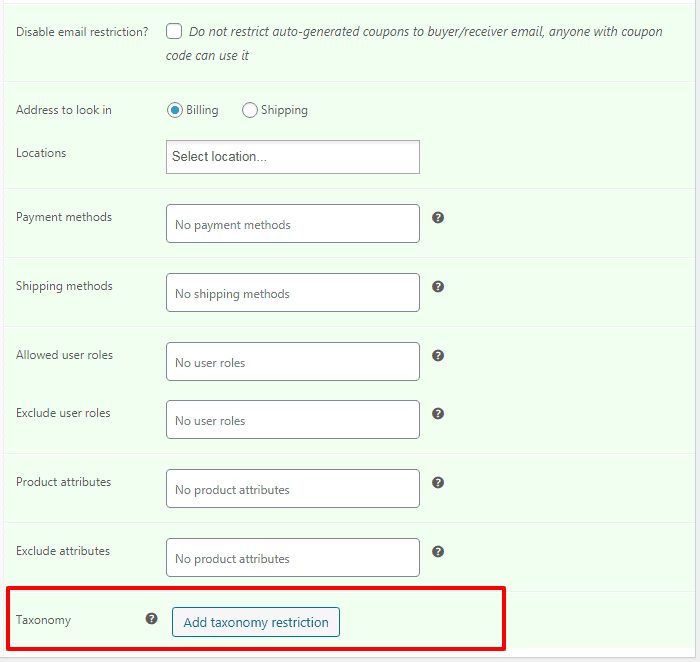 WooCommerce Smart Coupons add taxonomy restriction
