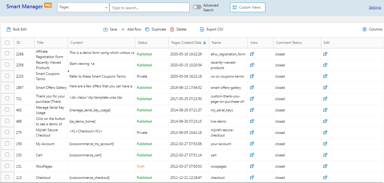 WordPress admin columns spreadsheet view Smart Manager