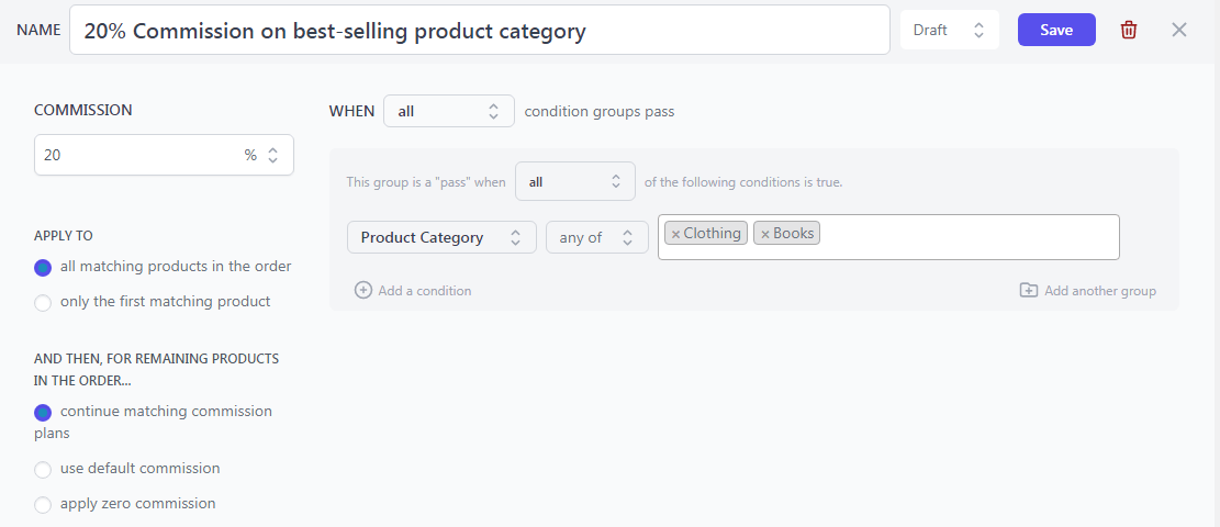 WooCommerce product category based affiliate commission