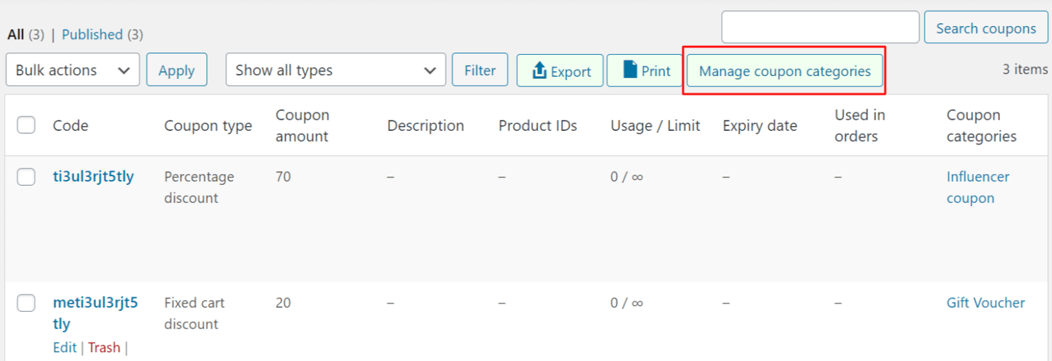 WooCommerce manage coupon category